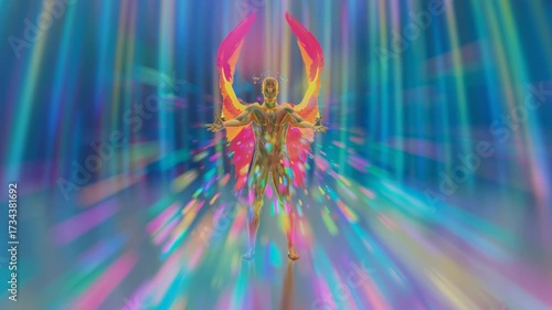3d animation. The Archangel radiates a gracious energy