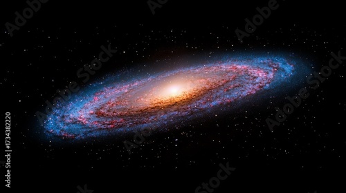 The cosmic scenery and splendor of the universe are on full display with an elliptical galaxy set against a black backdrop and a stunning galaxy featuring star clusters