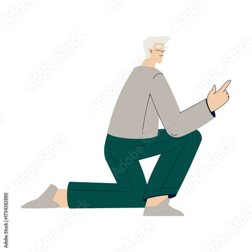 Happy Senior Man with Grey Hair and Smiling Face Vector Illustration