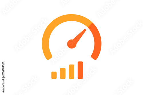 Digital performance indicator gauge with rising signal strength bars for data analysis and network speed measurement