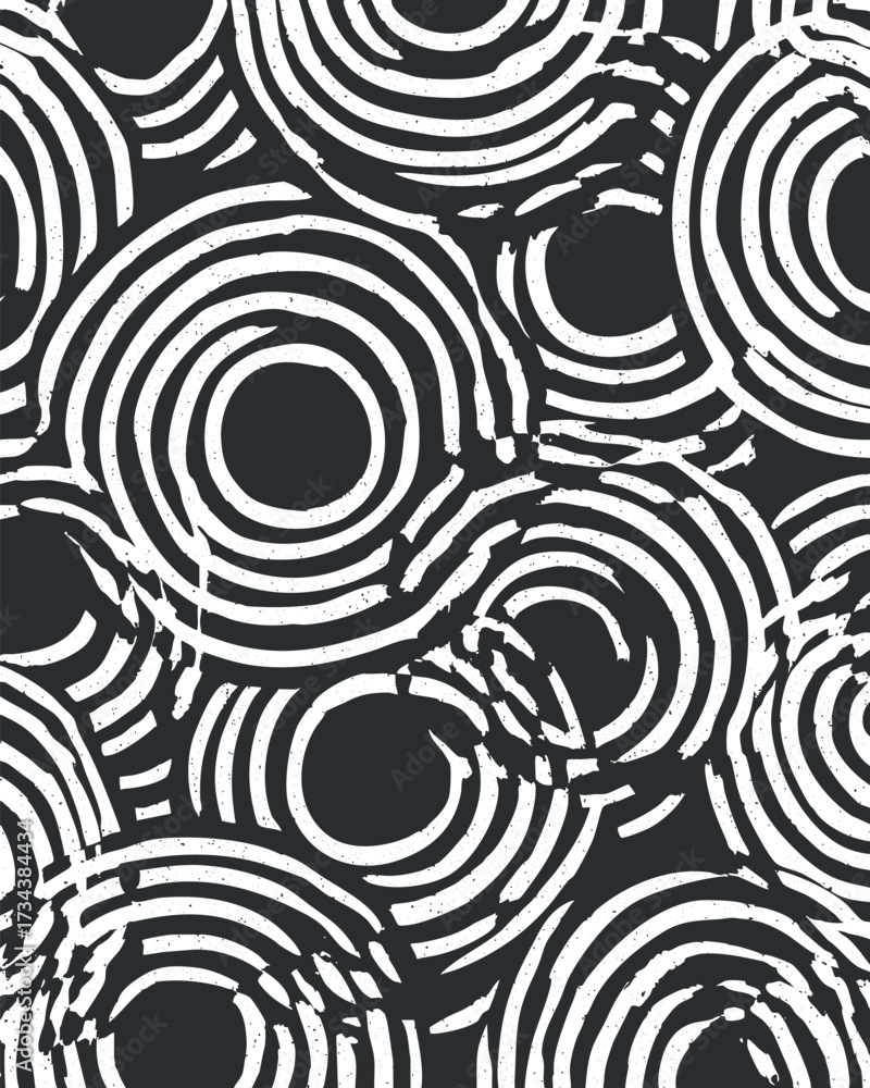 Fototapeta premium Abstract black and white pattern featuring circular designs and swirling lines for modern decor..
