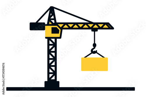 Industrial tower crane lifting heavy cargo container at a construction site for building development and urban infrastructure