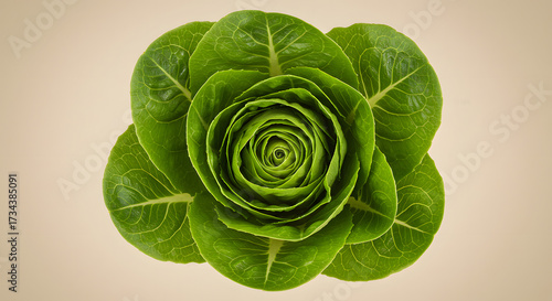 Lush Green Romaine Lettuce Close-Up, Culinary Art, Indoor Setting, Food Photography, Organic Environment, Top-Down Perspective, Fresh Produce Concept