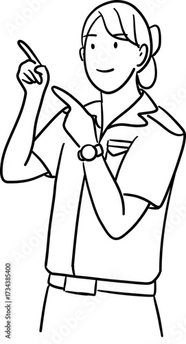 outline drawing  of A Thai teacher in uniform gesturing pointing something
