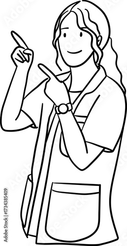 outline drawing  of african female doctor gesturing pointing something