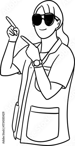 outline drawing  of lab technician gesturing pointing something