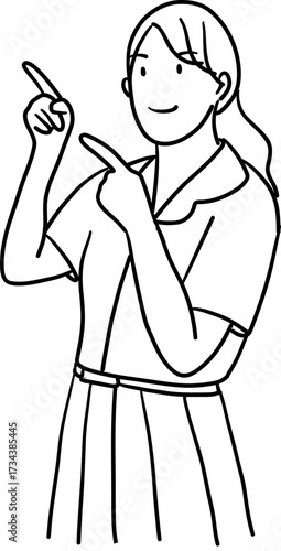 outline drawing  of student gesturing pointing something