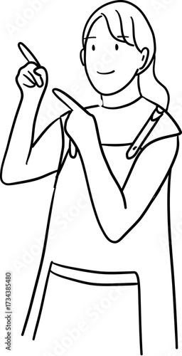 outline drawing  of waitress gesturing pointing something