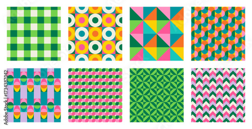 Set of Essential geometric printable seamless pattern with abstract Minimal elegant line form stroke shapes in vibrant colors. Modern simple background in minimalist mid century style vector wall art