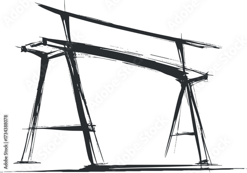 A minimalist sketch of a modern architectural structure showcasing dynamic lines and forms..