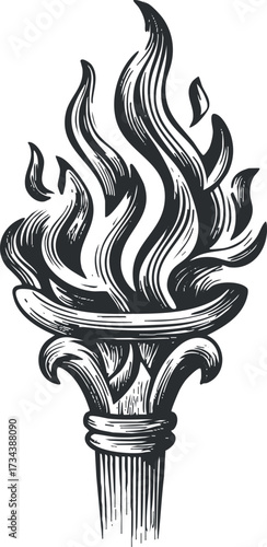 An artistic depiction of a torch with flames symbolizing inspiration and freedom..
