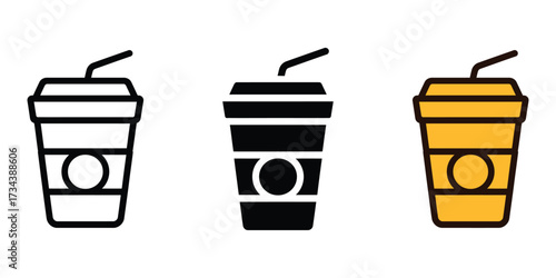 Disposable coffee cup with a straw icon vector. drink symbol. vector illustration.