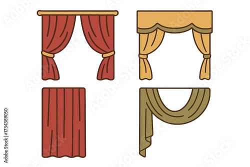 Stylish collection of window curtains and drapes in various designs and colors for modern home interior decoration elements