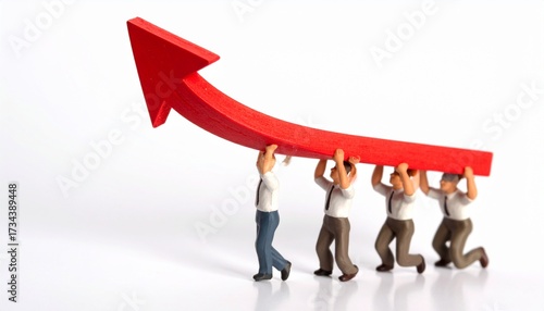 Group of business professionals pushing a rising arrow representing growth, teamwork, and success. Ideal for finance, startup, and corporate themes.