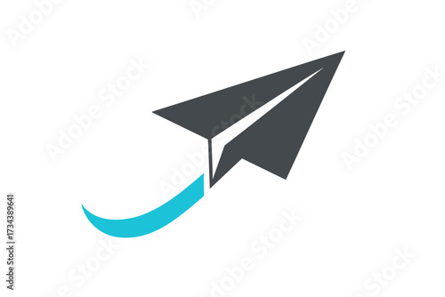 Stylized paper airplane flying with a dynamic blue trail, symbolizing global communication, travel, and message delivery