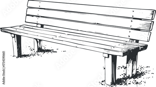 A minimalist sketch of a wooden bench ideal for outdoor or park settings..