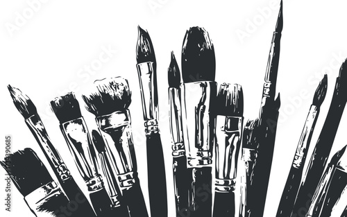A collection of various paintbrushes arranged artistically for creative inspiration and design..