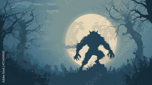 Werewolf transformation under the moon , Hallowen verwolf, vector style