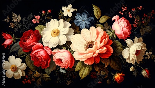 Wallpaper Mural Vintage floral bouquet on black background in baroque style Torontodigital.ca