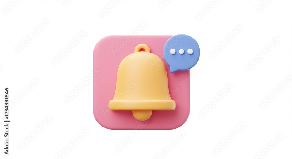 Fototapeta premium Notification Bell Icon with Pink Square and Blue Speech Bubble