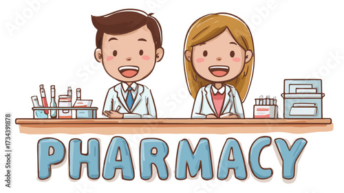 Professional Cartoon Illustration of Two People Cohesively Working Together