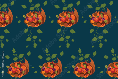 Rustic Style  Warmth with Thanksgiving, Autumn harvest Seamless Pattern for Fabric, table linens, greeting cards, scrapbook paper, wall art