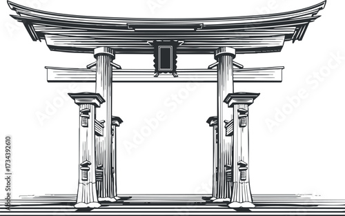 Illustration of a traditional Japanese Torii gate representing cultural and religious significance..
