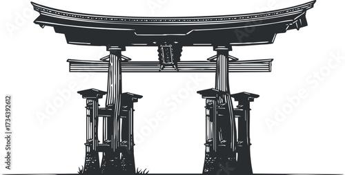 Illustration of a traditional Japanese torii gate symbolizing spirituality and culture..