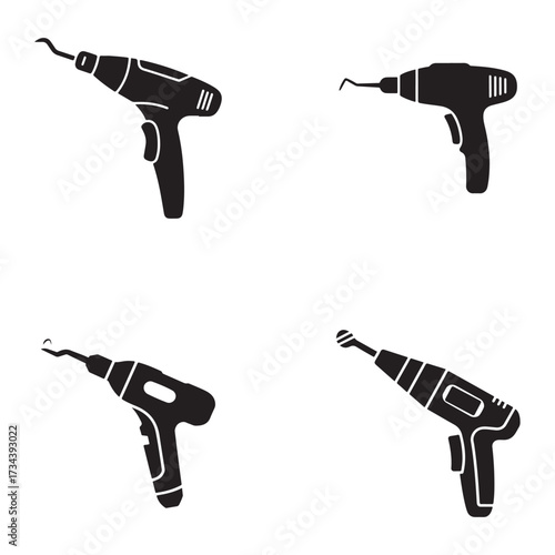 Collection of dental drill bits and tools silhouette isolated on white background