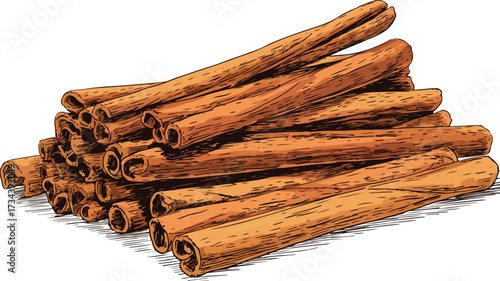Cinnamon Sticks Illustration: Spice Pile Sketch with Vector Design Elements