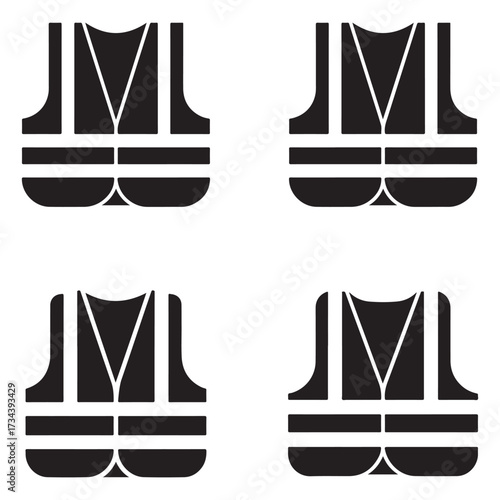 Collection of safety vest silhouettes isolated on white background