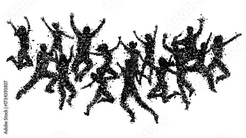 Energetic People Jumping in the Air Illustration