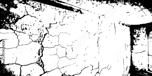 Illustrate abstract broken ground, with bold black cracks creating sharp geometric patterns across a white surface."