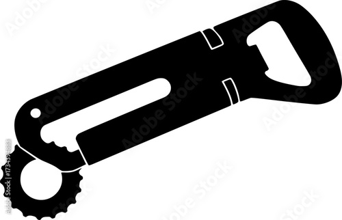 Simple outline silhouette of a bottle opener tool isolated on white background
