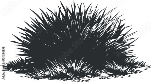 A detailed illustration of a bush with lush green grass and foliage..