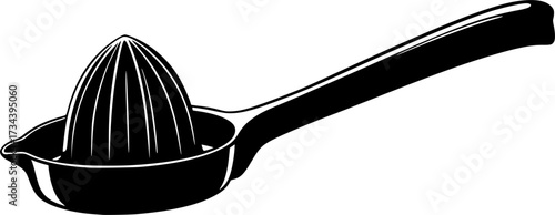 Black and white silhouette of a manual citrus juicer with a pitcher base isolated on white background
