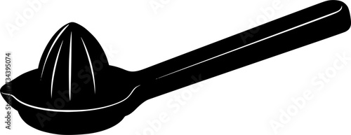 Black and white silhouette of a manual citrus juicer with a pitcher base isolated on white background

