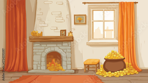 Cozy Room with Fireplace and Pot Painting