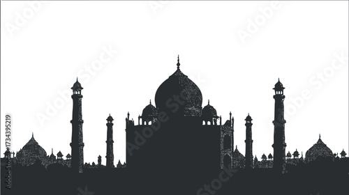 Silhouette of the Taj Mahal showcasing its iconic architecture against a contrasting background..
