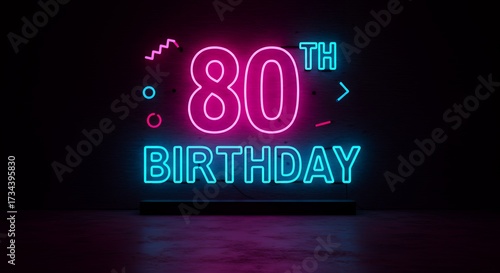 Neon sign celebrating eightieth birthday event with colorful illumination