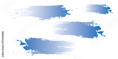Abstract blue gradient paint brush strokes with distressed textured bristle marks.