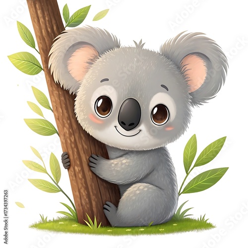 A cute baby koala bear character vector illustration is funny and happy