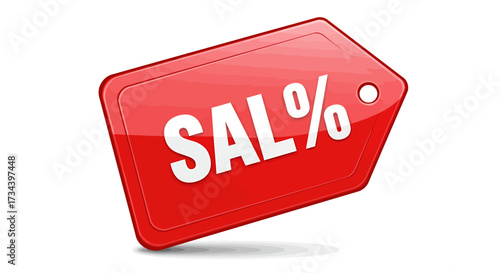 Vibrant red sale tag illustration, perfect for marketing promotions, discount offers, and retail advertising campaigns to attract customers and highlight special deals
