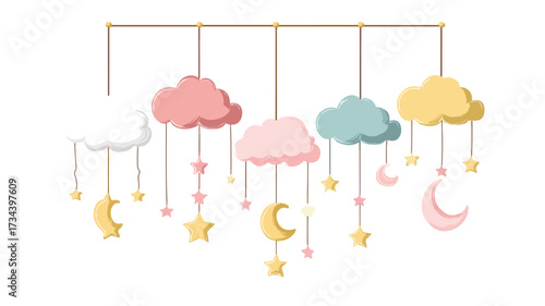 Adorable Baby Mobile Toy Clipart for Nursery Decor with Silhouettes of Animals in EPS File