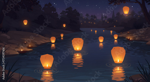 Wallpaper Mural Floating sky lanterns illuminating the night. Torontodigital.ca