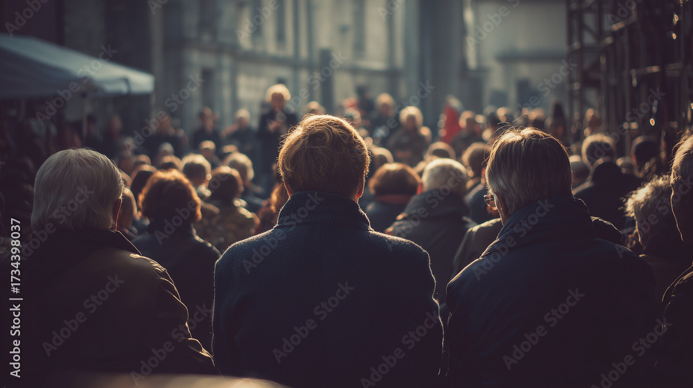 Fototapeta premium Citizens attending an outdoor political debate ,Democracy people, photo style
