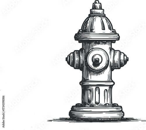 Illustration of a classic fire hydrant designed for emergency water access and firefighting..