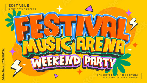 Festival music arena party text effect. Retro and vintage editable text effect style