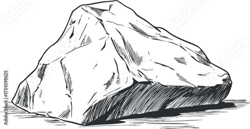 A detailed illustration of a large rock showcasing its rugged texture and natural form..