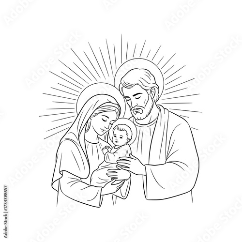 Holy Family with Baby Jesus in Nativity Scene for Christmas  